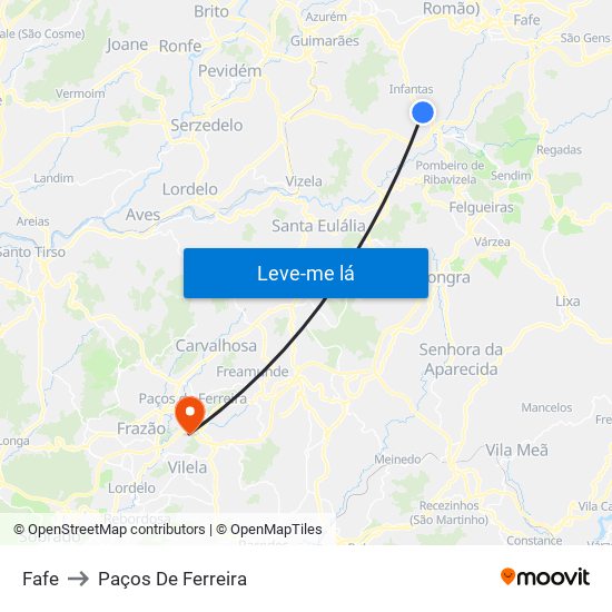 Fafe to Paços De Ferreira map