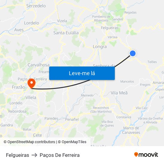 Felgueiras to Paços De Ferreira map