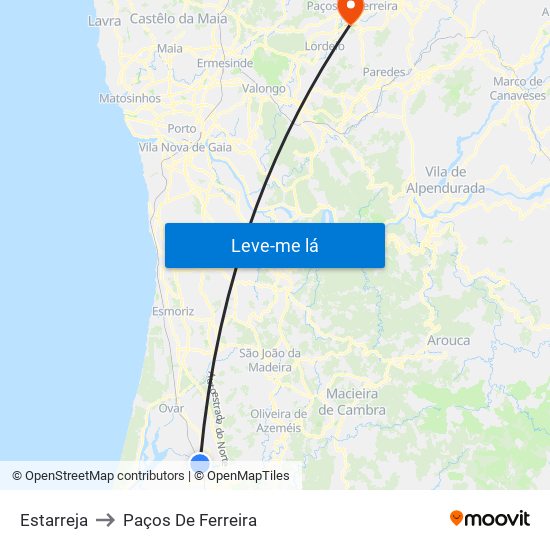 Estarreja to Paços De Ferreira map