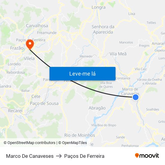 Marco De Canaveses to Paços De Ferreira map