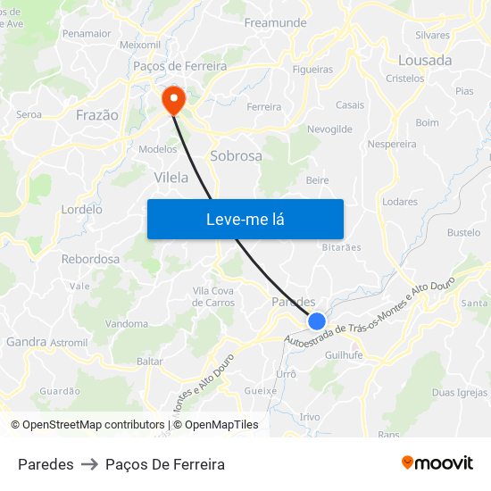 Paredes to Paços De Ferreira map