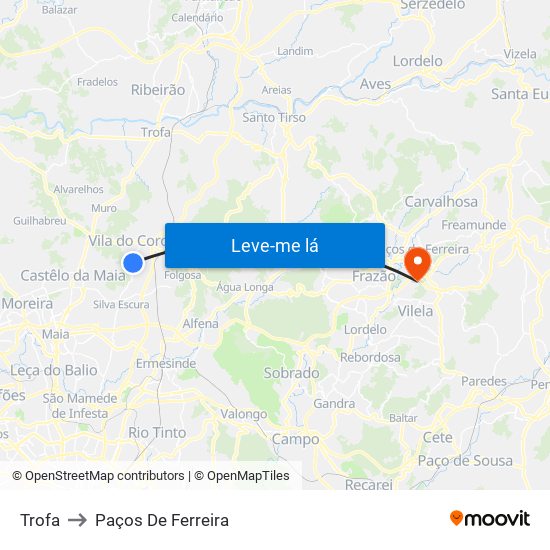 Trofa to Paços De Ferreira map