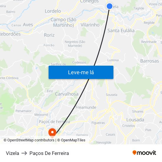Vizela to Paços De Ferreira map