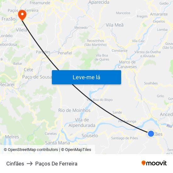 Cinfães to Paços De Ferreira map