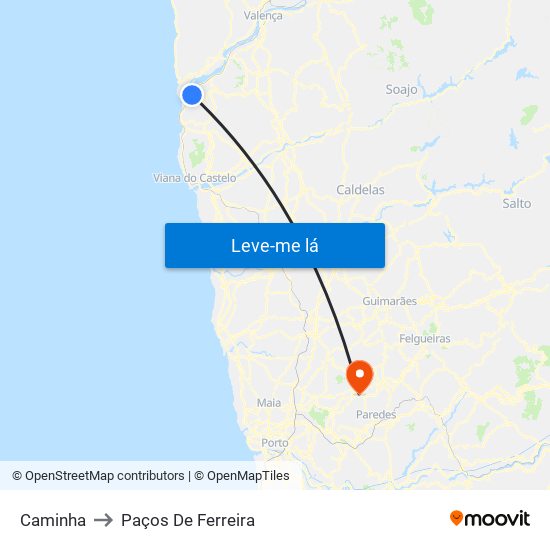 Caminha to Paços De Ferreira map