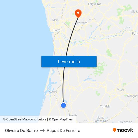 Oliveira Do Bairro to Paços De Ferreira map