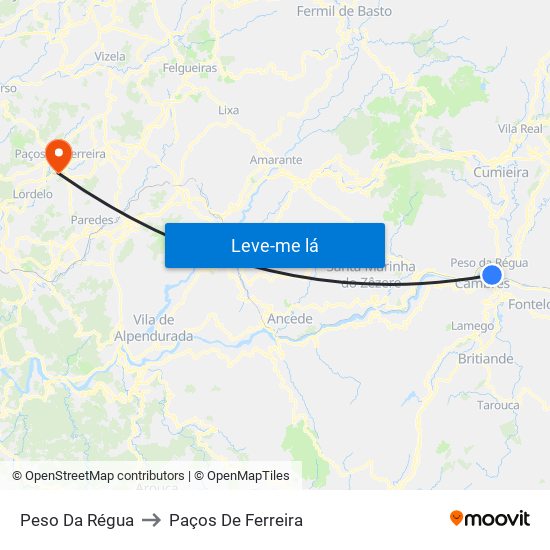 Peso Da Régua to Paços De Ferreira map