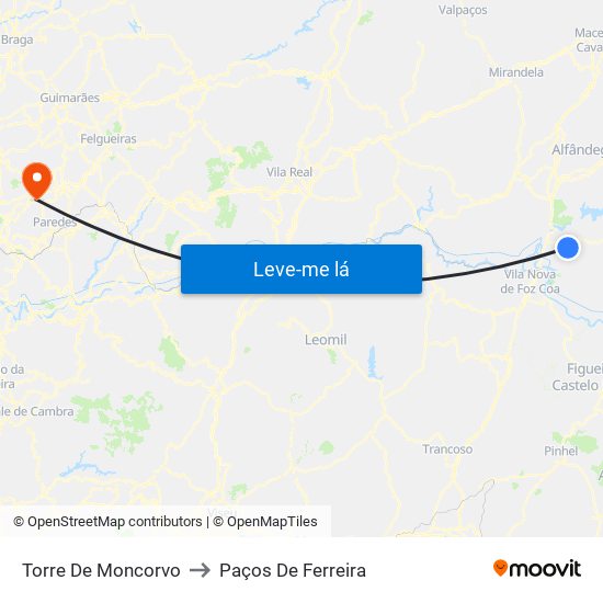 Torre De Moncorvo to Paços De Ferreira map