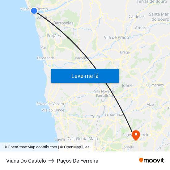 Viana Do Castelo to Paços De Ferreira map