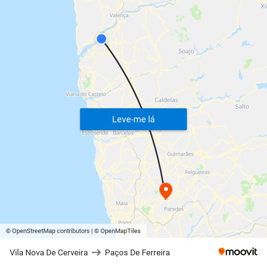 Vila Nova De Cerveira to Paços De Ferreira map