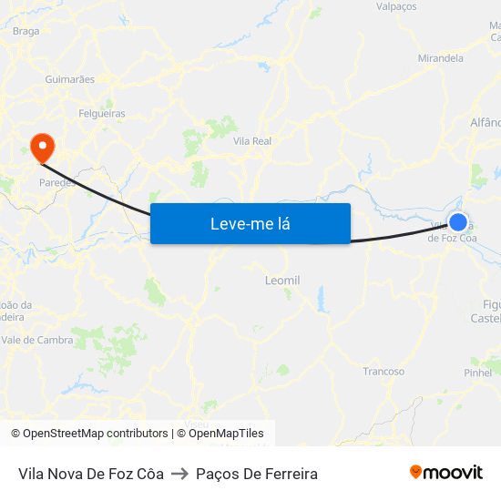 Vila Nova De Foz Côa to Paços De Ferreira map