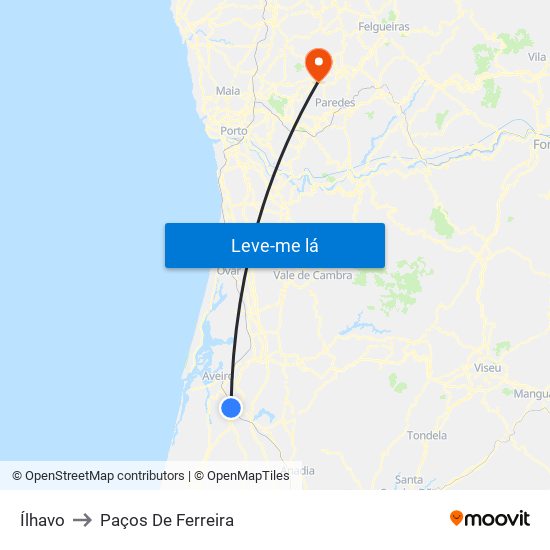 Ílhavo to Paços De Ferreira map