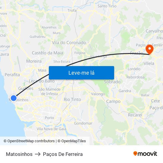 Matosinhos to Paços De Ferreira map