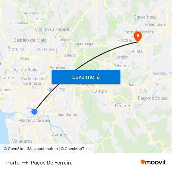 Porto to Paços De Ferreira map