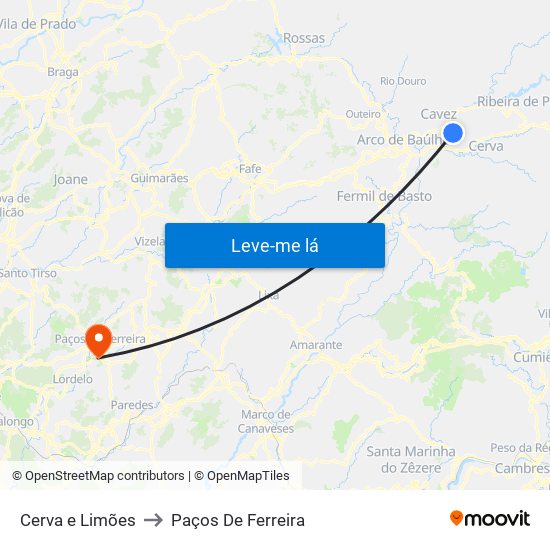 Cerva e Limões to Paços De Ferreira map