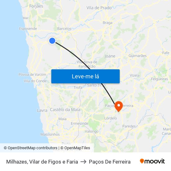 Milhazes, Vilar de Figos e Faria to Paços De Ferreira map