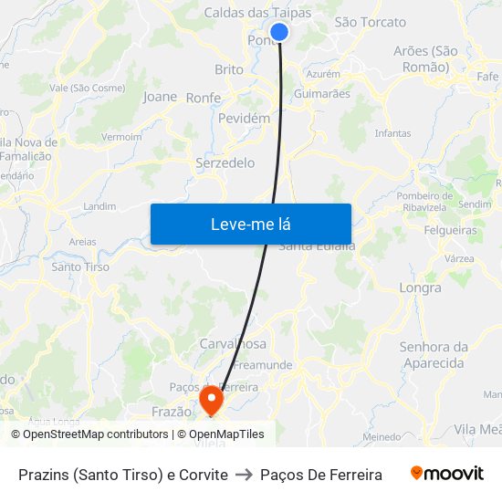 Prazins (Santo Tirso) e Corvite to Paços De Ferreira map