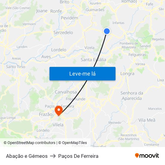 Abação e Gémeos to Paços De Ferreira map