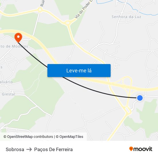 Sobrosa to Paços De Ferreira map