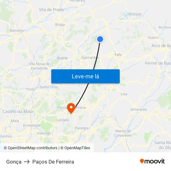 Gonça to Paços De Ferreira map