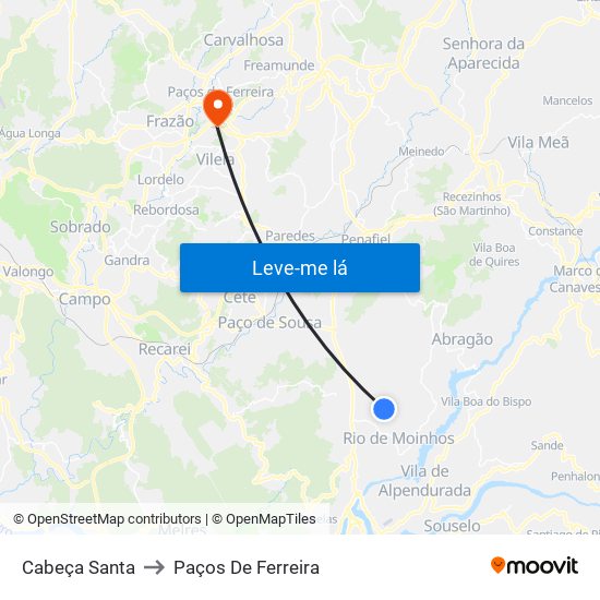 Cabeça Santa to Paços De Ferreira map