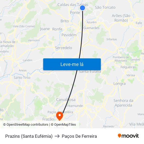 Prazins (Santa Eufémia) to Paços De Ferreira map