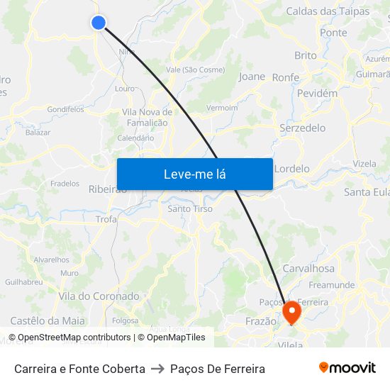 Carreira e Fonte Coberta to Paços De Ferreira map