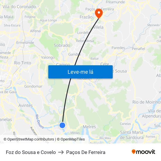 Foz do Sousa e Covelo to Paços De Ferreira map