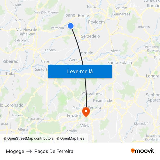 Mogege to Paços De Ferreira map