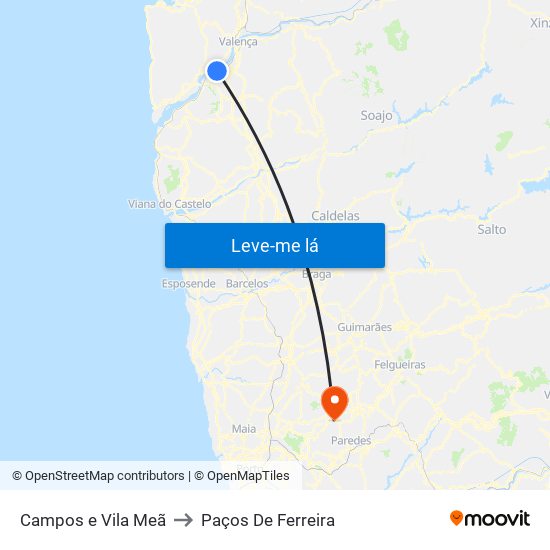 Campos e Vila Meã to Paços De Ferreira map
