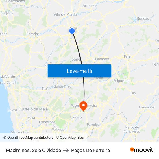 Maximinos, Sé e Cividade to Paços De Ferreira map