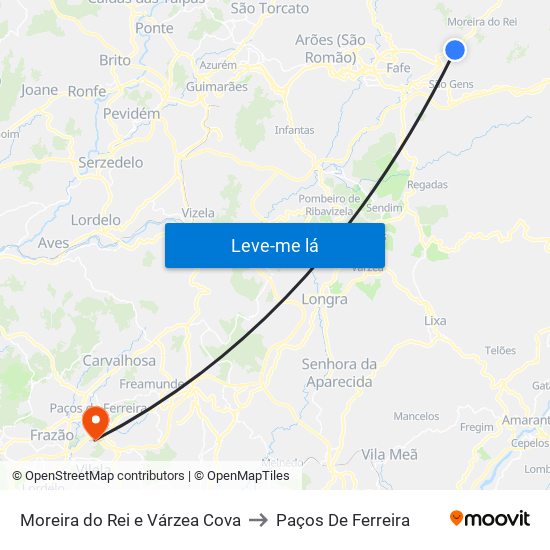 Moreira do Rei e Várzea Cova to Paços De Ferreira map