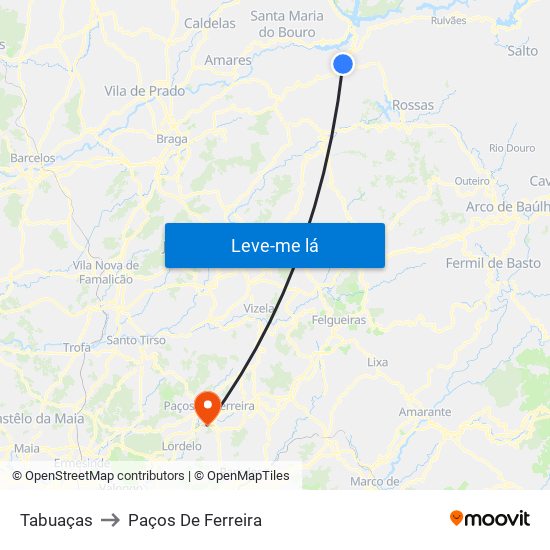 Tabuaças to Paços De Ferreira map