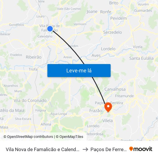 Vila Nova de Famalicão e Calendário to Paços De Ferreira map