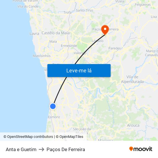 Anta e Guetim to Paços De Ferreira map