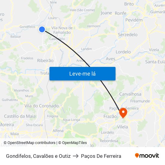 Gondifelos, Cavalões e Outiz to Paços De Ferreira map