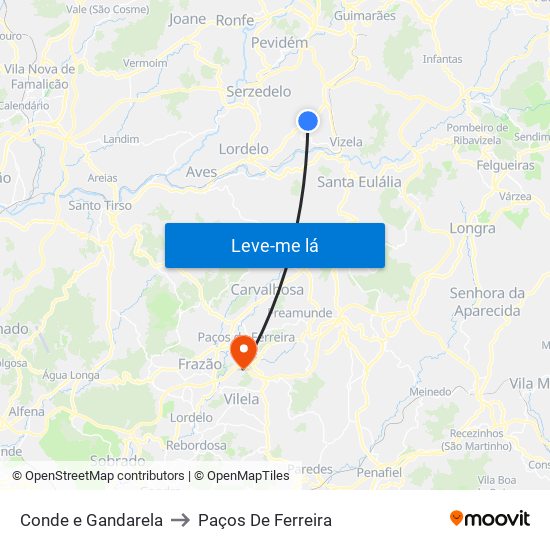 Conde e Gandarela to Paços De Ferreira map