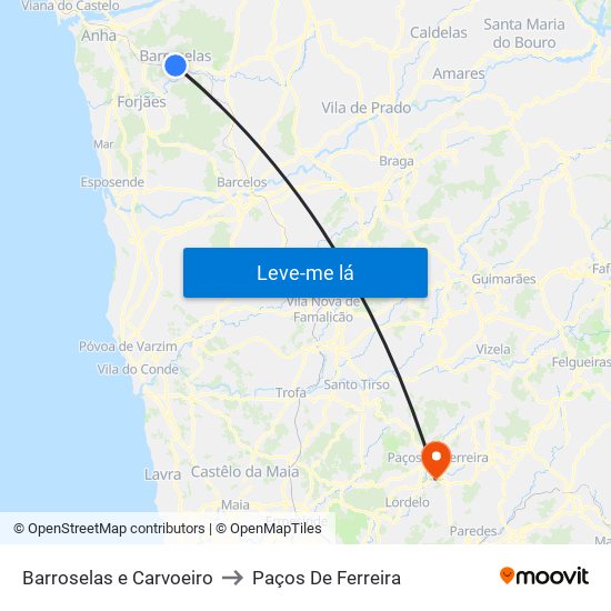 Barroselas e Carvoeiro to Paços De Ferreira map