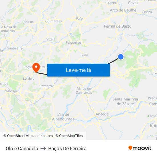 Olo e Canadelo to Paços De Ferreira map