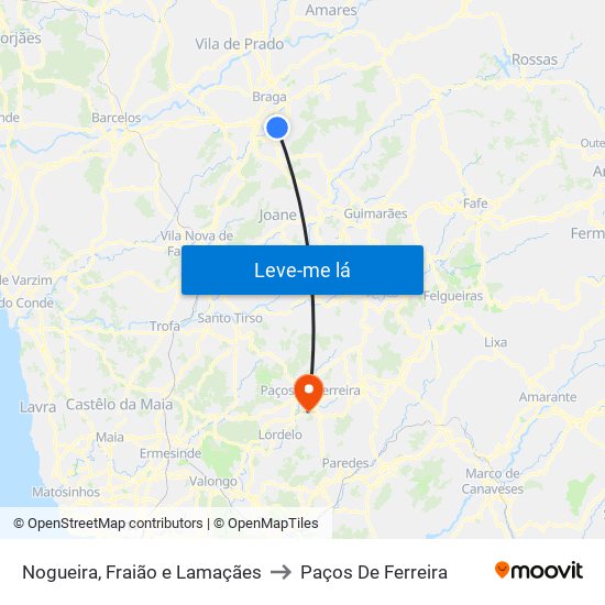 Nogueira, Fraião e Lamaçães to Paços De Ferreira map