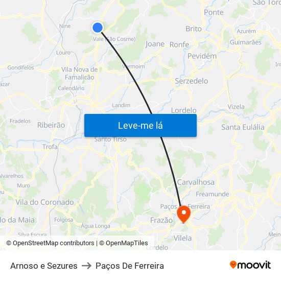 Arnoso e Sezures to Paços De Ferreira map