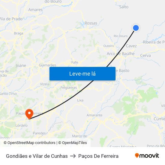 Gondiães e Vilar de Cunhas to Paços De Ferreira map