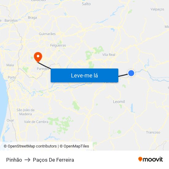 Pinhão to Paços De Ferreira map