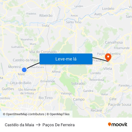 Castêlo da Maia to Paços De Ferreira map