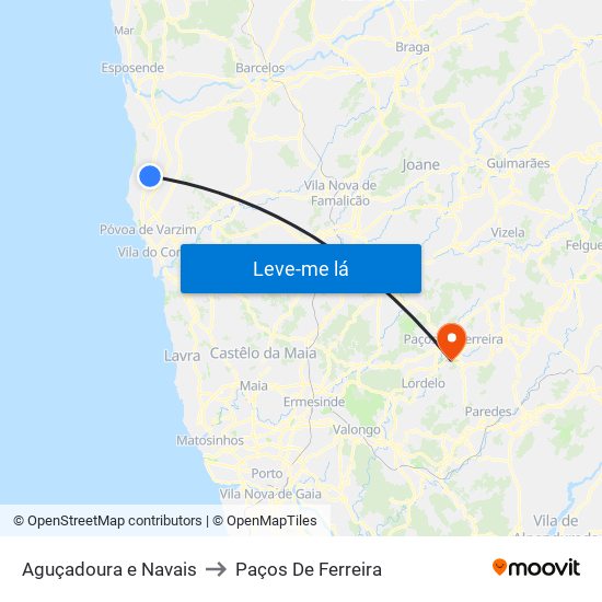 Aguçadoura e Navais to Paços De Ferreira map