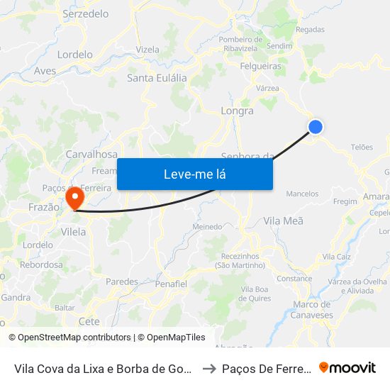 Vila Cova da Lixa e Borba de Godim to Paços De Ferreira map