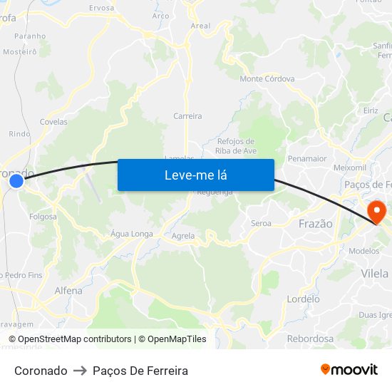 Coronado to Paços De Ferreira map