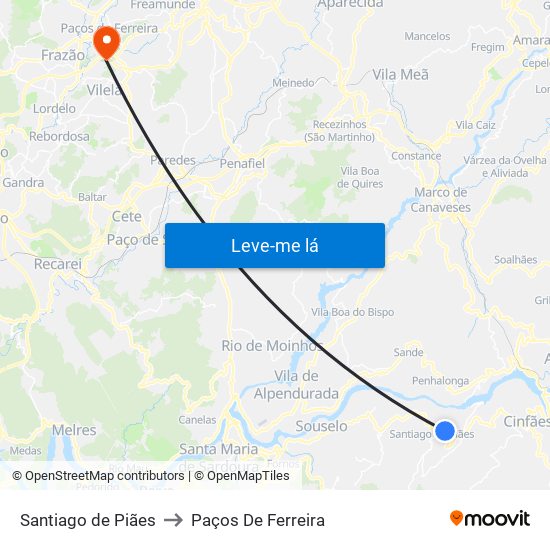 Santiago de Piães to Paços De Ferreira map