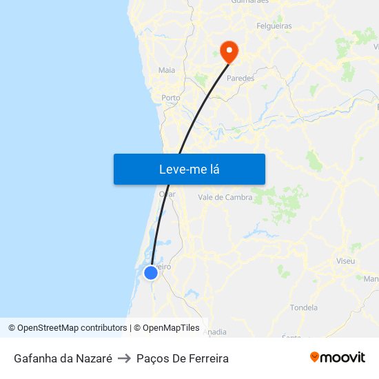 Gafanha da Nazaré to Paços De Ferreira map