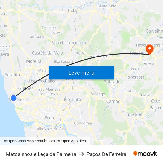 Matosinhos e Leça da Palmeira to Paços De Ferreira map